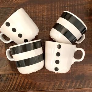 EUC IKEA Black and White Dots and Stripes Mugs (Set of Four)